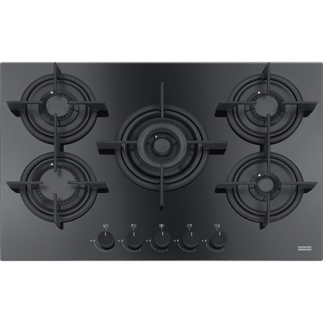 Plita incorporabila Franke Crystal Black FHCR 755 4G TC HE BK C, 5 arzatoare gaz, 75 x 51 cm, Gratare fonta, Sticla neagra